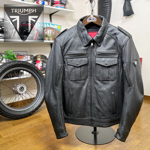 未使用☆TRIUMPH トライアンフ レザージャケット ブラック/M（XL相当）◆バイク シングルライダース ボンネビル スクランブラー 本革