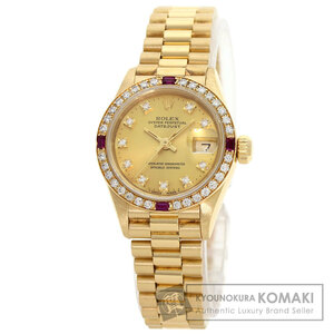 ROLEX ロレックス 69068G デイトジャスト 10P ダイヤモンド 腕時計 K18イエローゴールド K18YG ダイヤモンドxルビー レディース 中古