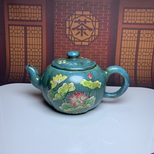 【典藏*紫砂製*荷塘月色】茶壺 煎茶道具 稀少 中国古美術 容量：400cc