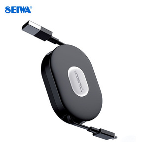 セイワ/SEIWA リールケーブル　A to L 2.4A ブラック リール収納式充電ケーブル Lightning Type-A USB AL355 ht