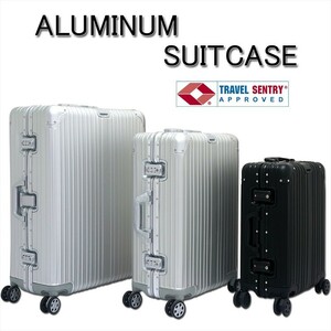 アルミニウム製スーツケース 色シルバー Mサイズ 55L 24インチ 日本製ダブルキャスター TSAロック採用 キャリーケース 旅行かばん