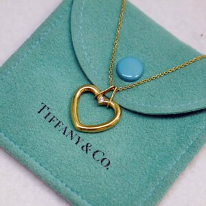 送料無料 USED品・保管品 Tiffany&Co. ティファニー K18 オープンハート ネックレス 1Pダイヤ 約4.6g 保存袋付 