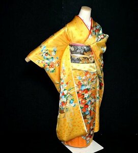 中古振袖 中古 最高級 新品同様 金彩 金駒シシュウ 花籠文 松坂屋扱い 振り袖 身丈159ｃｍ 裄丈64.5ｃｍ T3111