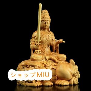 新品 文殊菩薩像 仏像★招財開運★鎮宅辟邪★精密細工★黄楊木 木彫り