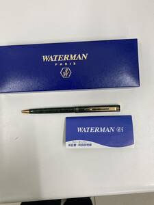 6527 美品 WATERMAN ウォーターマン　ボールペン グリーンー×ゴールド インク切れ ケース付き ノック式 筆記用具 フランス
