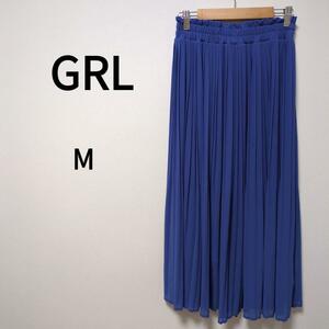 【GRL】グレイル（M）ロングプリーツスカート＊総ゴム＊裏地付＊透け感＊ブルー