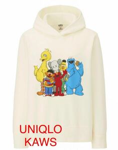 UNIQLO(ユニクロ)× KAWS(カウズ)×セサミストリート 長袖スウェットパーカー ホワイト Lサイズ プルパーカー 白 レディース コラボパーカ