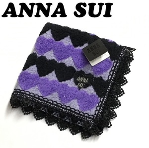 【ANNA SUI】(NO.2641)アナスイ タオルハンカチ　ハート柄　黒×紫系　未使用　28cm