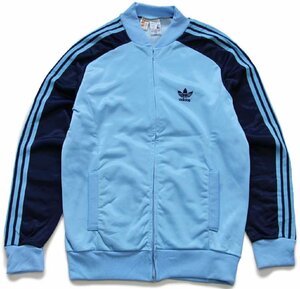 ★70s adidasアディダス VENTEX ATP トレフォイル ロゴ刺繍 トラックジャケット 水色×紺 M★ジャージ ユーロ ビンテージ スポーツ 三本