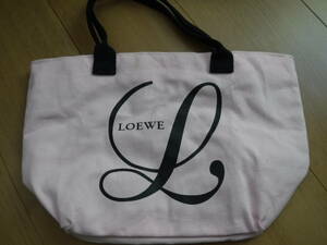 税不要特価 美品!LOEWE ロエベ ライトピンク 大きめロゴ トートバッグ♪⑪マチ有