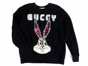 1円 ■美品■ GUCCI グッチ バッグスバニー コットン スパンコール トレーナー スウェット 洋服 XXS レディース ブラック系 EA2295