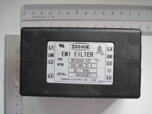 SB02 双信電機 SOSHIN EMI FILTER NF3000C-VZFシリーズ　NF3020C-VZF 三線三相式　中古品で長期保存品　詳細、動作不明　ジャンク品　1個　