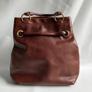 ○【500円スタート】セリーヌ CELINE ヴィンテージ ハンドバッグ レザー 巾着型 金具 ロゴ 茶 ブラウン 