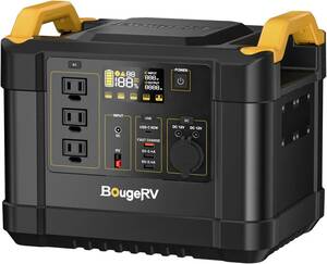 【新品】BougeRV ポータブル電源 大容量1100Wh/300000mAh AC1200W(瞬間最大2000W) 10台同時充電 50Hz/60Hz対応 防災 キャンプ