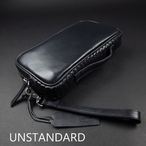 新品★UNSTANDARD/【本革】メッシュ切り替えON・OFFクラッチバッグ002/紺