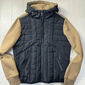 未使用並/L-XL相当★ディーゼル/DIESEL フードロゴ ナイロン切替 裏起毛 コンビパーカー フーデットジャケット 中綿 メンズ キャメル