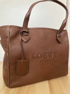 LOEWE ロエベ トートバッグ ヘリテージ ロゴ レザー ブラウン 本革 1円