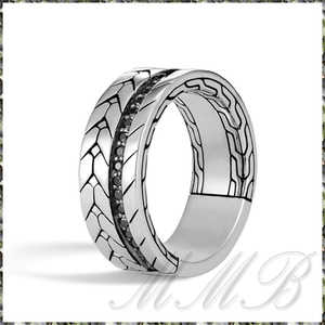 [RING] 925 Silver Plated Black Stone ブラック ライン ストーン ラジアル タイヤ パターン デザイン シルバー リング 29号 【送料無料】