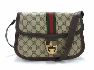 1円 GUCCI グッチ オールドグッチ ヴィンテージ シェリーライン GG柄 PVC×レザー ショルダーバッグ 肩掛け ブラウン系 BJ2104