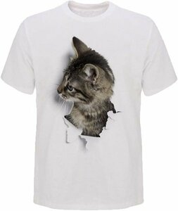 ★RONGUI☆トリックアート的な3D Ｔシャツ(T-shirt)《ネコ／左向き》