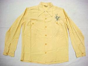 ビンテージ 希少 50S 60S カリフォルニア 淡い 黄色 レーヨン シャツ レア 変形 ポケット デザイン ハンドペイント サイズ S イエロー 珍品