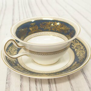 f002 G3 4.美品 WEDGWOOD ウェッジウッド COLUMBIA コロンビア ブルー＆ゴールド ティーカップ＆ソーサー 茶器 C＆S 西洋陶磁 アンティーク