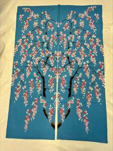 【JG140】暖簾　カーテン　約69.5cm×約102ｃｍ　しだれ桜　水色　目隠し　ブラインド　和雑貨　和物