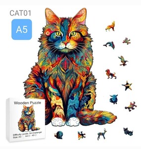 猫の雑貨　HANAKO　木製パズル　猫　CAT01　Ａ５サイズ