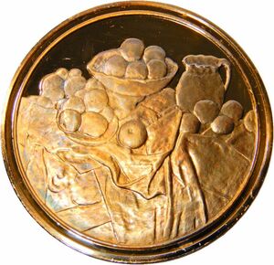 1 画家 セザンヌ パリ造幣局 限定版 印象派展100周年 1900年作 リンゴとオレンジ 彫刻 純金張り 24KTゴールド 純銀製 アート メダル コイン