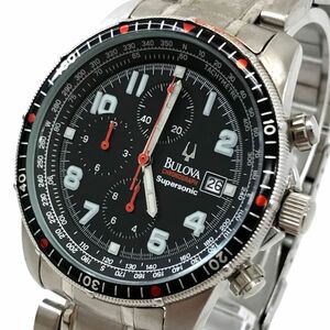 美品 BULOVA ブローバ Supersonic スーパーソニック 腕時計 クオーツ クロノグラフ アナログ カレンダー ブラック コレクション 箱付き