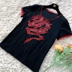 【希少美品】ヴィヴィアンタム　ドラゴン 刺繍 スパンコール Tシャツ ストレッチ