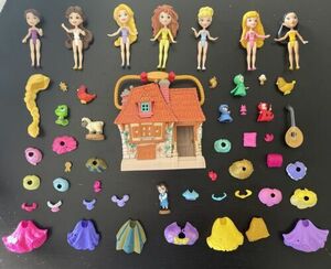 Lot of +50 Pc - Polly Pocket Disney Princess 8 Dolls Dresses Accessory D3 海外 即決