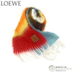 ロエベ （LOEWE） アナグラム モヘア ウール ストライプ スカーフ マフラー F810487X15 LIGHT BLUE/ORANGE（新品同様）中古