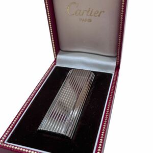 Cartier カルティエ ガスライター 喫煙具 シルバー ストライプ ローラー式 箱付 火花確認済