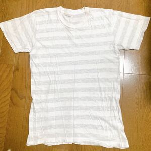 白&ライトグレー　ボーダー丸首　半袖Tシャツ:ユレディス:Mサイズ:送料230円