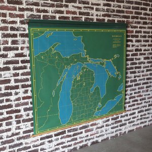壁掛け アート インダストリアル アンティーク マップ 地図 ヴィンテージ チョークボード グリーン ブルー ミシガン州 アメリカ
