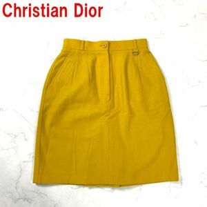 A2056 クリスチャンディオール 膝丈スカート ウール ポケット 黄色 Christian Dior SPORT スポーツ イエロー マスタード M
