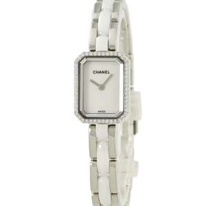 【3年保証】 シャネル プルミエール セラミック H2132 OH済 純正ダイヤ 白 角型 クオーツ レディース 腕時計