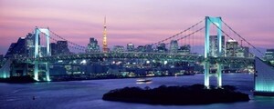 レインボーブリッジ 夕暮れ 夜景 東京タワー 絵画風 壁紙ポスター 特大パノラマ版 1440×576mm（はがせるシール式 101P1