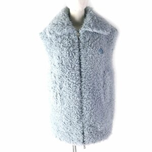 極美品△モンクレール 22-23AW ACHARD VEST エコファー フード・ロゴワッペン付き リバーシブル ダウンベスト ライトブルー 00 正規品