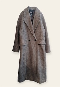 ZARA　ロングコート　千鳥格子柄　US/S　ブラウン系　ザラ