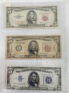 ★３種セット★　アメリカ　５ドル　レッドシール　ハワイ　ブルーシール　旧紙幣　外国紙幣　world paper money