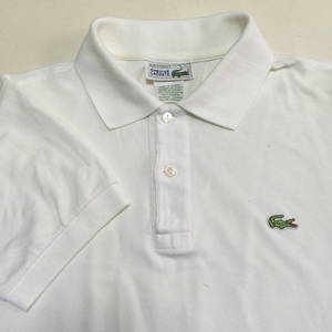 美品 フランス製 CHEMISE LACOSTE ラコステ 半袖ポロシャツ サイズ２ 白色無地 サイドスリット有り 鹿の子生地 数の少ない90年代中期品