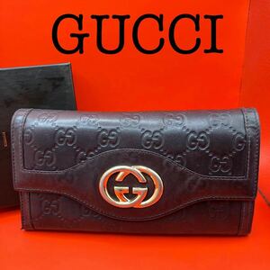 グッチ GUCCI マイクログッチシマ インターロッキングG フラップ長財布