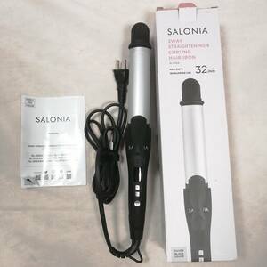 SALONIA サロニア 2WAYストレート&カール 32mm 220℃ヘアアイロン SL-002A シルバーブラック 訳あり a09032