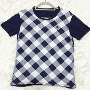 バーバリーブラックレーベル BURBERRY BLACK LABEL Tシャツ 半袖　アーガイル　紺色　ネイビー　刺繍ロゴ　ホースロゴ　サイズ2（M）