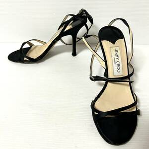 【美品】JIMMY CHOO ジミー チュウ　ヒールサンダル　ヒール9.8cm ストラップサンダル 37 23.5cm ブラック ＊BC