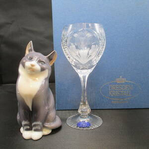 #31512 元箱付き 未使用品 DRESDEN KRISTALL GERMANY ドイツ製 ドレスデンクリスタル ワイングラス 1個 猫　箱付