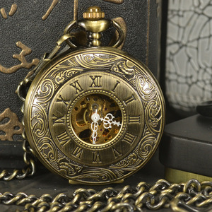 ビンテージスケルトンメンズアンティーク懐中時計ネックレス＆フォブチェーン高級ブランドTIEDANブロンズ機械式懐中時計