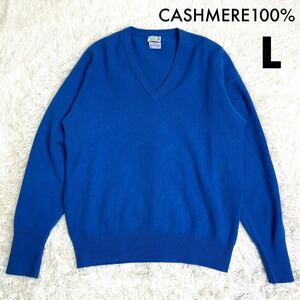 368美品 L相当 カシミヤ100％ スコッチハウス THE SCOTCH HOUSE セーター Vネック ニット CASHMERE スコットランド製 鮮やか ブルー